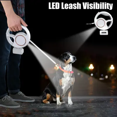 LED Retractable Dog Leash,Dog Leash Retractable with Flashlight,10 FT Heavy Dog Leash for Small Medium Large Dog,360° Tangle...
