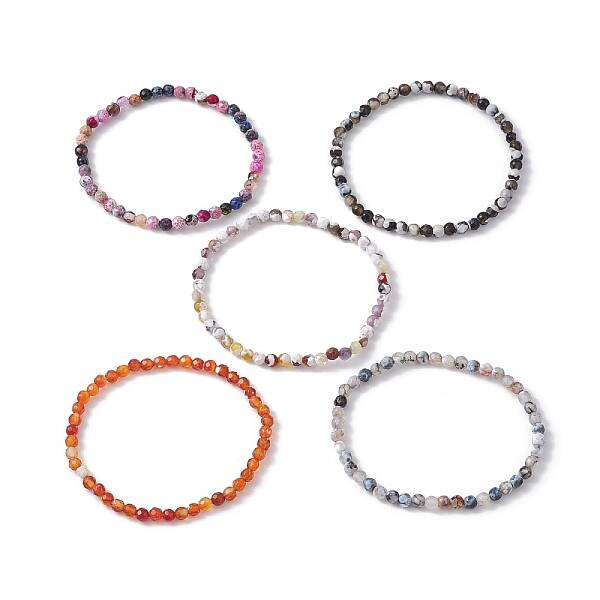 Dyed Natural Fire Crackle Agate Bead Bracelets for Women