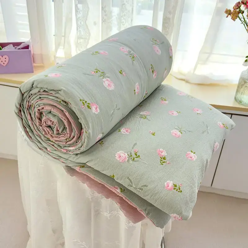 Rose Garden Print Summer Cool Blanket, Soft Skin-friendly Air-conditioning Comforter, Thin Blanket for Bedroom, Living Room