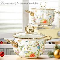 Flower Pattern Stockpot with Lid, 1 Count Double Ear Ceramic Soup Pot with Handle, Large Capacity Cooking Pot for Home Kitche...