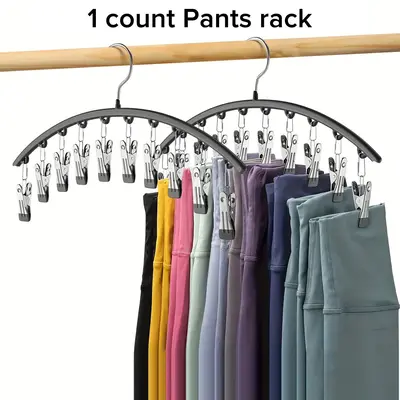 Stainless Steel Hanger with 10/15 Clips, 1 Count Multifunctional Space-saving Clothes Yoga Pants Hanger, Durable & Stylish Or...