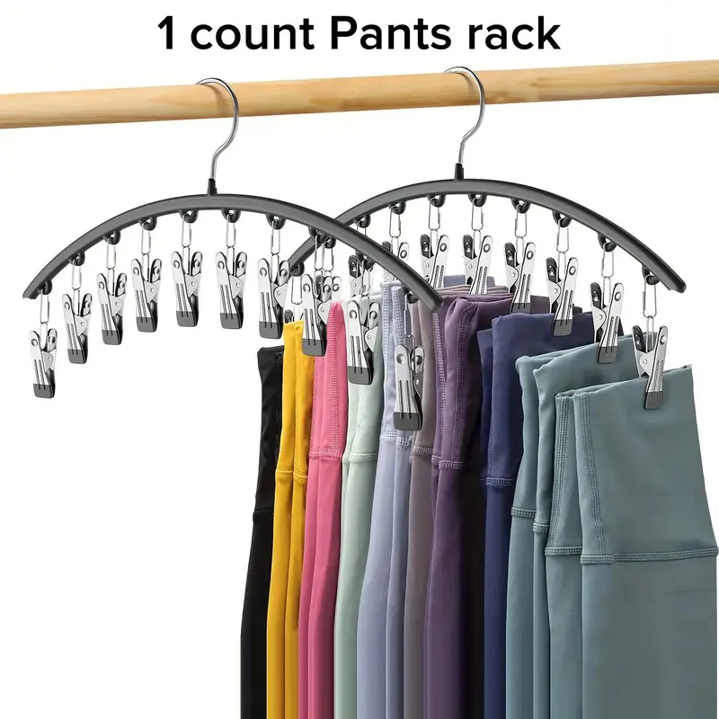 Stainless Steel Hanger with 10/15 Clips, 1 Count Multifunctional Space-saving Clothes Yoga Pants Hanger, Durable & Stylish Or...