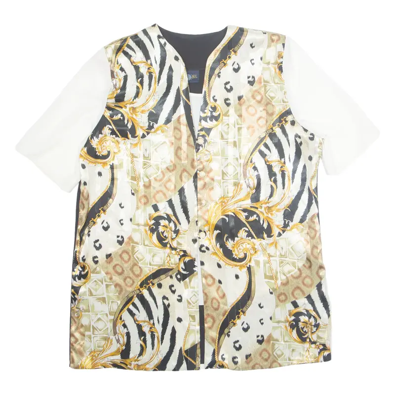 YOUR SIXTH SENSE Womens Printed Blouse Cream 90s Crazy Pattern UK 18