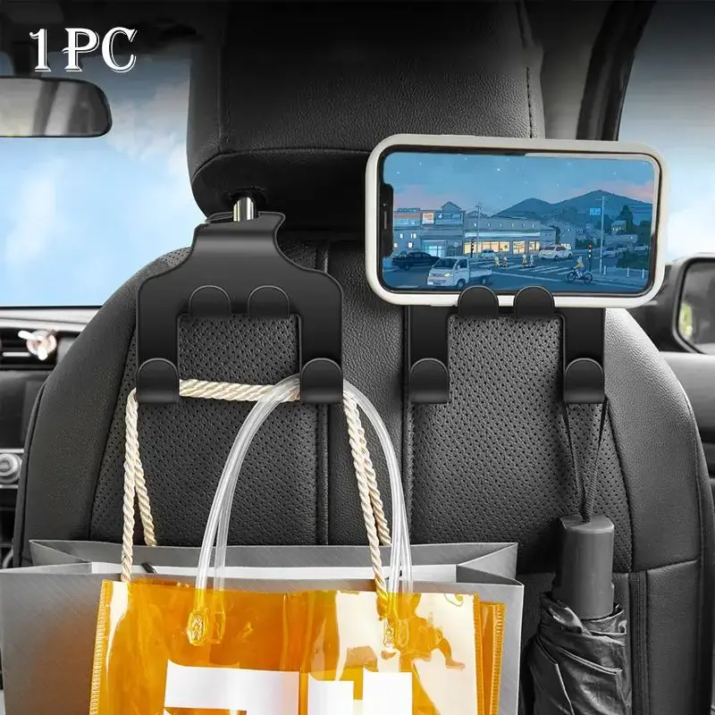 Car Seat Back Hanging Hook, Multifunctional 4 in 1 Hidden Design Car Backrest Hooks, Safe & Stable Cellphone Holder for Car I...
