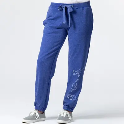 Women's Playful Pets Grey Jogger Sweatpants - Paw - Blue - 2X