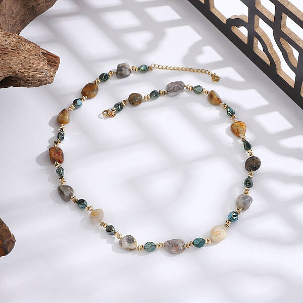 Natural Agate & Synthetic Non-magnetic Hematite Chip Beaded Necklaces
