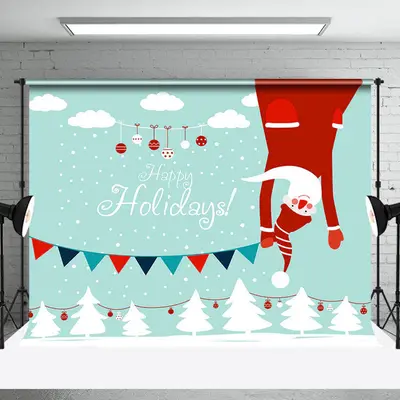 Aperturee Light Green Snowy Santa Trees Christmas Backdrop - Aperturee