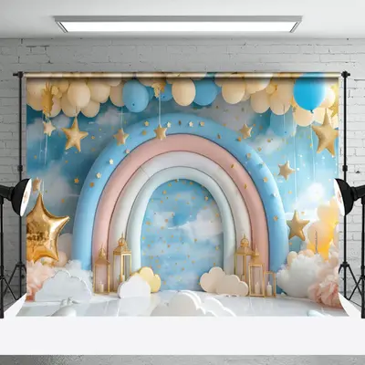 Aperturee Rainbow Arch Balloons Fairy Tale Cake Smash Backdrop, 3X2FT(1MX0.6M), 14 USD, birthday cake smash backdrops, NYHD2I...