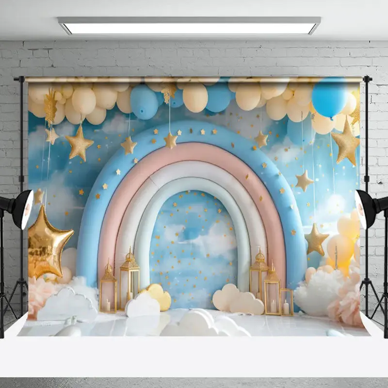 Aperturee Rainbow Arch Balloons Fairy Tale Cake Smash Backdrop, 3X2FT(1MX0.6M), 14 USD, birthday cake smash backdrops, NYHD2I...