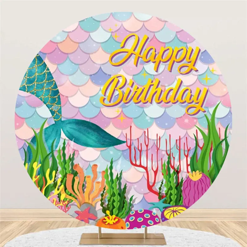 Mermaid Colorful Scale Round Backdrop For Birthday - Aperturee