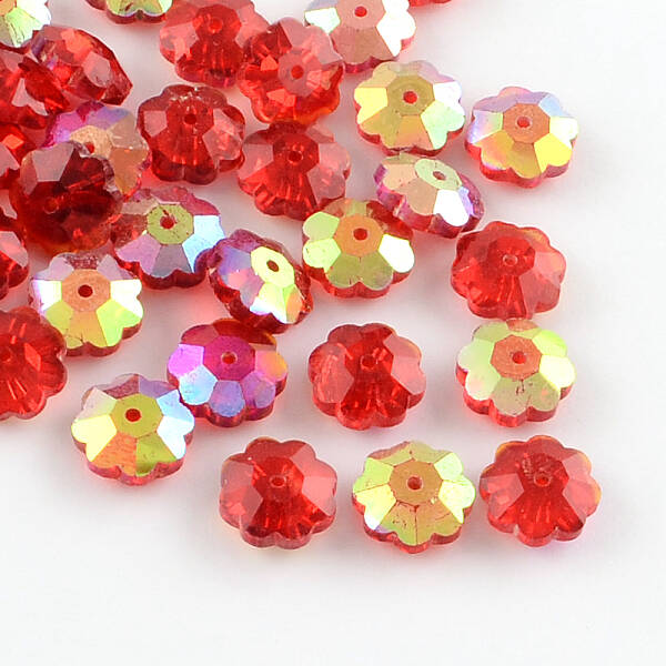 AB-Color Plated Flower Transparent Glass Beads