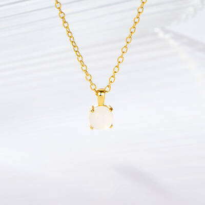 925 Sterling Silver Cable Chain Round Opal Pendant Necklaces for Women