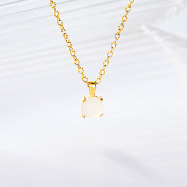 925 Sterling Silver Cable Chain Round Opal Pendant Necklaces for Women