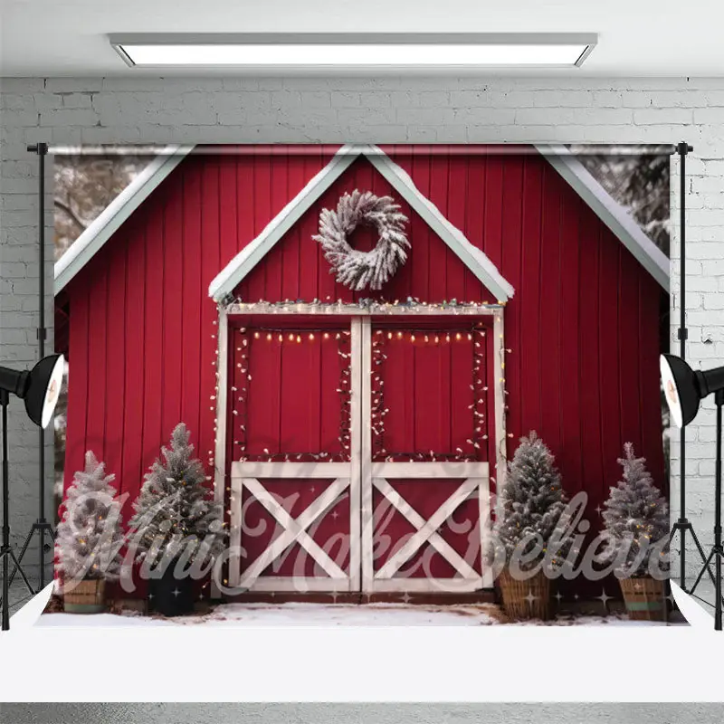 Wood Red House Door Abies Merry Christmas Backdrop - Aperturee