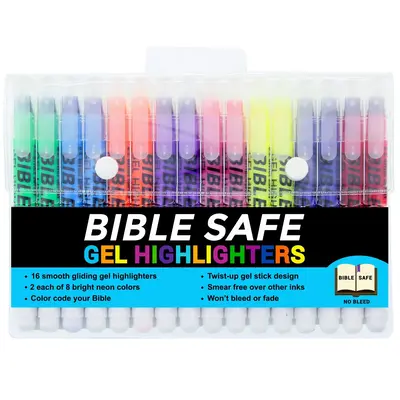 U.S. Office Supply Bible Safe Highlighter Set of 16, 2 Sets of 8 Bright Flouresent Colors, Dry Bible Highlighters No Bleed, F...
