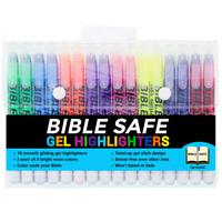 Bible Safe Gel Highlighters, Pack of 16 - 2 Sets of 8 Bright Neon Fluorescent Highlight Colors Yellow, Orange, Pink, Blue - W...