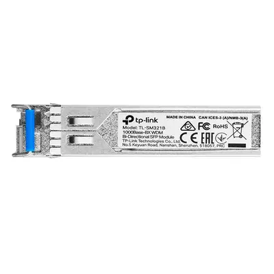 TL-SM321B TP-LINK 1Gb/s 1000Base-BX WDM BiDi Single-Mode Fibre 1310nm-TX/1550nm-RX 10km LC Connector SFP Transceiver Module