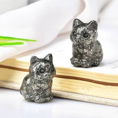 Natural Pyrite Carved Healing Cat Figurines