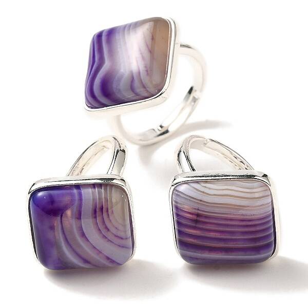 Natural Banded Agate Adjustable Rings