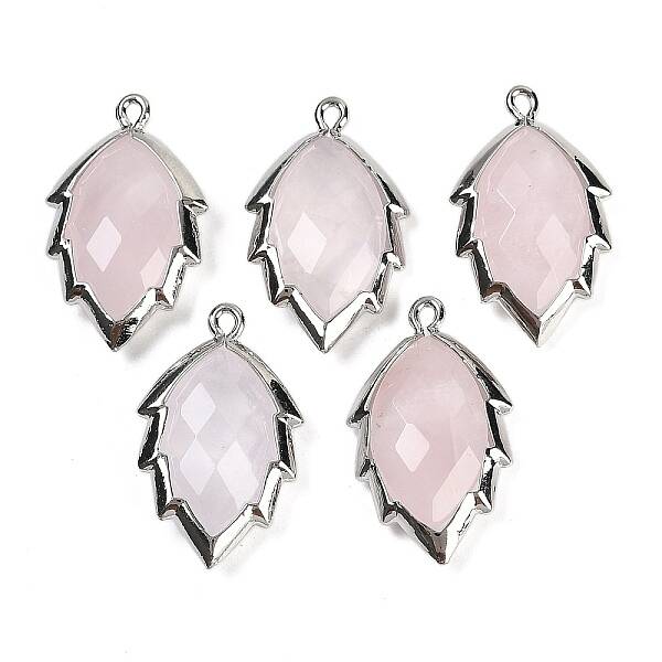 Natural Rose Quartz Faceted Leaf Pendants