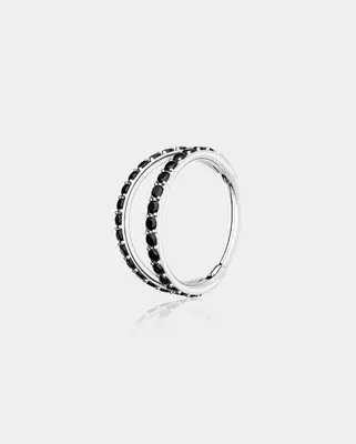 20G Black Double Hoop Nose Ring - Black-1 CZ / 8mm