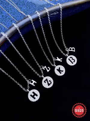 925 Sterling Silver Letter Design Pendant Necklace, Fashion Jewelry for Party, Daily Clothing Decor, Trendy All-match & Exqui...
