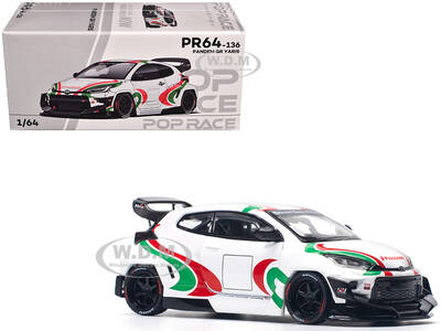 Toyota Pandem GR Yaris RHD (Right Hand Drive) Rally Livery White with Red and Green Graphics 1/64 Diecast Model Car by Pop Ra...
