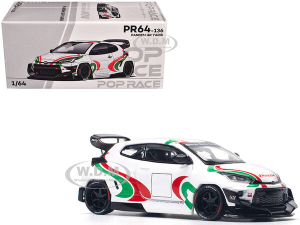 Toyota Pandem GR Yaris RHD (Right Hand Drive) Rally Livery White with Red and Green Graphics 1/64 Diecast Model Car by Pop Ra...