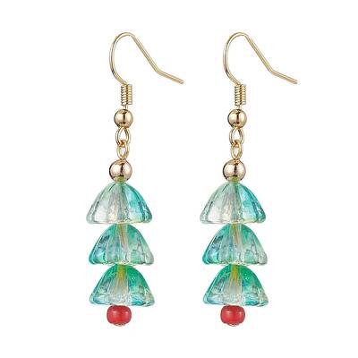 Christmas Tree Glass Dangle Earrings