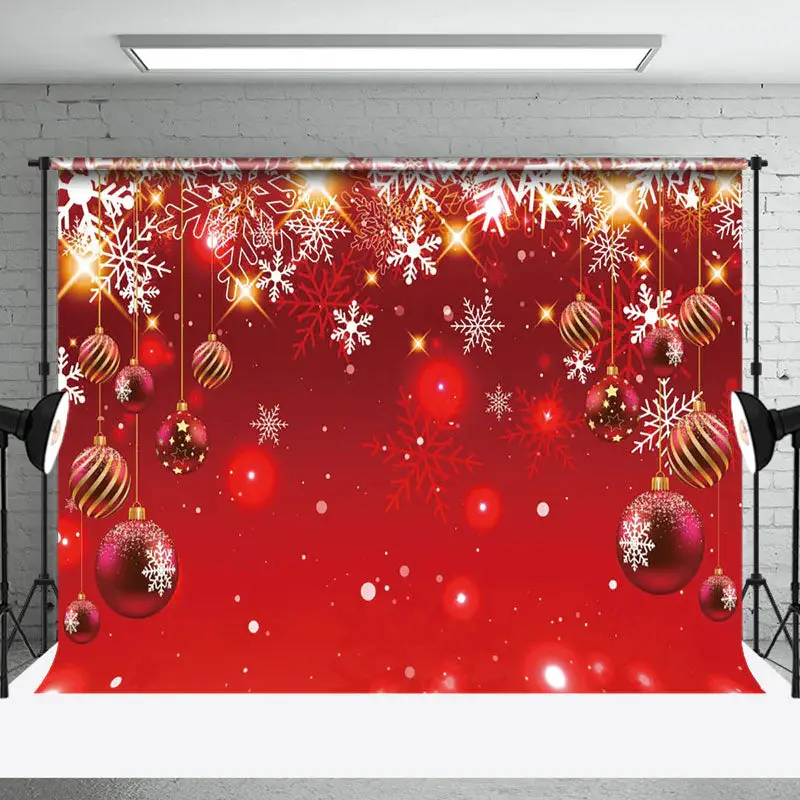 Aperturee White Snowflake Festive Red Christmas Bells Backdrop