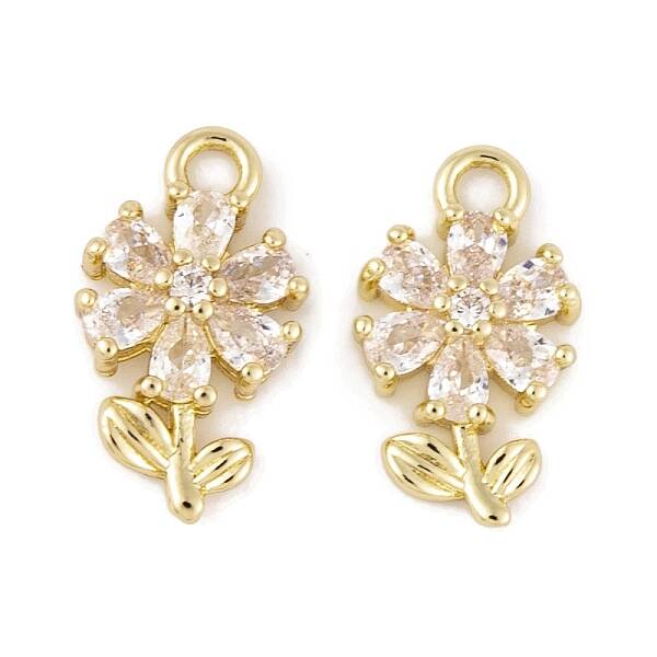 Brass Micro Pave Clear Cubic Zirconia Charms