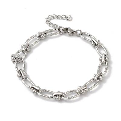 Non-Tarnish 304 Stainless Steel Textured Oval Link Chain Bracelets for Women