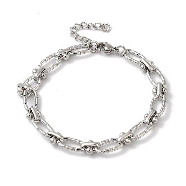 Non-Tarnish 304 Stainless Steel Textured Oval Link Chain Bracelets for Women