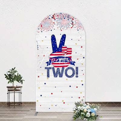 Red White Sparks White Wood Arch 2nd Birthday Backdrop