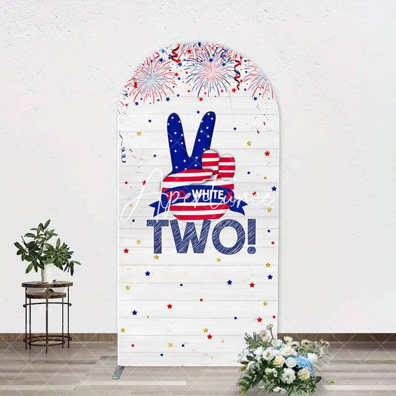 Red White Sparks White Wood Arch 2nd Birthday Backdrop