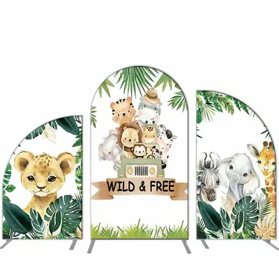 Aperturee Wild Free Animals Arch Backdrop Kit For Birthday Party | Custom Chiara Arched Covers | Diy Round Arch Backdrop | Ro...