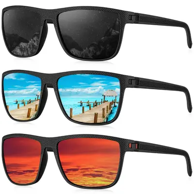 KALIYADI 3 Pairs Polarized Square Sunglasses ， qualty hd polzrized lenses，Classic Design Lightweight Framework，Unisex �...