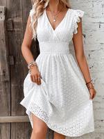 Women's Plain Ruched Dress, Casual Boho Sleeveless V Neck A Line Dress for Summer, Women's Clothing for Daily Wear, Womenswea...