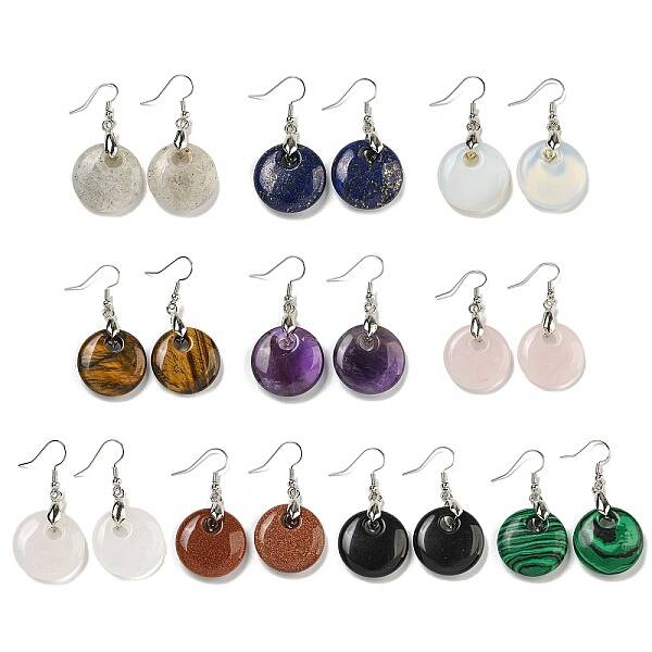 Rack Plating Brass Flat Round Dangle Earrings for Women