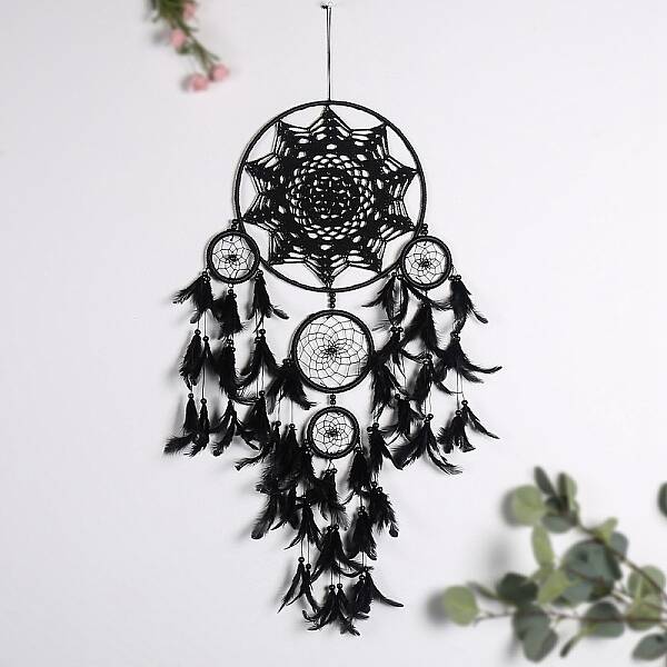 Iron Woven Web/Net with Feather Pendant Decorations