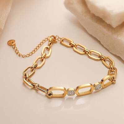 304 Stainless Steel Micro Pave Cubic Zirconia Link Bracelet for Women