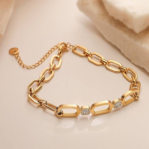 304 Stainless Steel Micro Pave Cubic Zirconia Link Bracelet for Women