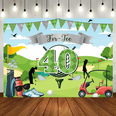 For Tee Golf Sports Grass Sky 40th Birthday Backdrop