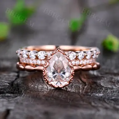 Vintage 1.25 Carat Mossanite Engagement Ring Set Bubble Moissanite Band