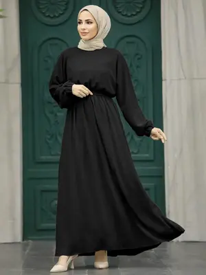 Women's Plain Long Sleeve Belted Abaya Dress, Modest Casual Long Sleeve Dress for Daily Wear, Ladies Clothes for All Seasons