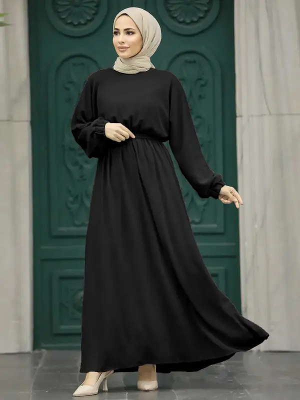 Women's Plain Long Sleeve Belted Abaya Dress, Modest Casual Long Sleeve Dress for Daily Wear, Ladies Clothes for All Seasons