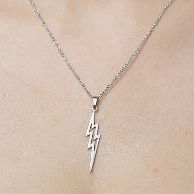 Non-Tarnish 201 Stainless Steel Hollow Lightning Bolt Pendant Necklace