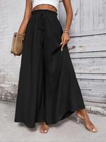 Women's Plain Paper Bag Waist Tie Front Wide Leg Pants, Summer Clothes Women Casual High Waist Trousers for Summer, Women's B...