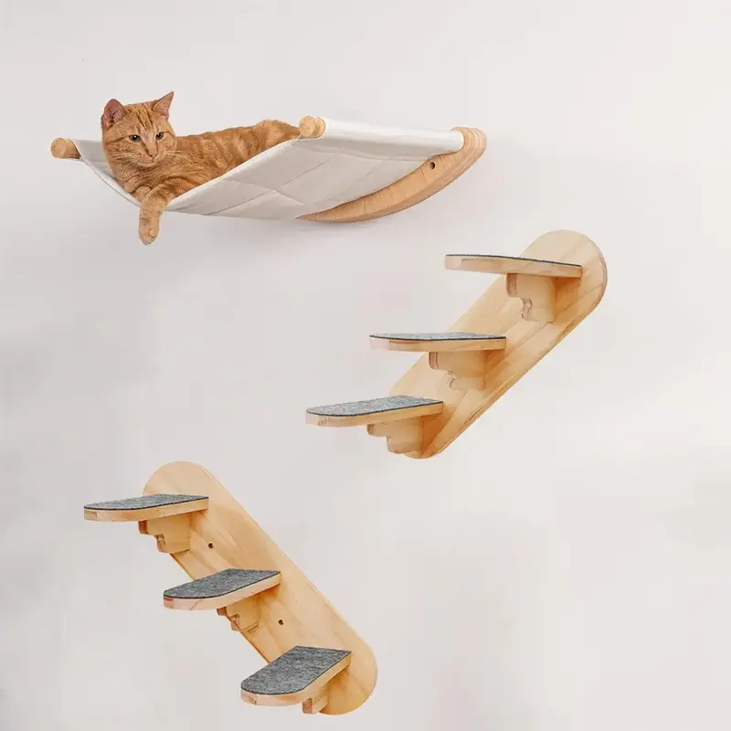 Wall Mounted Cat Hammock/ Ladder, 1 Count Cat Wall Shelf, Modern Cat Bed, Pet Furniture for Sleeping, Playing, Climbing and R...