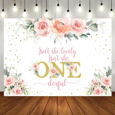 Aperturee Glitter Golden Pink Flowers Onederful Backdrop